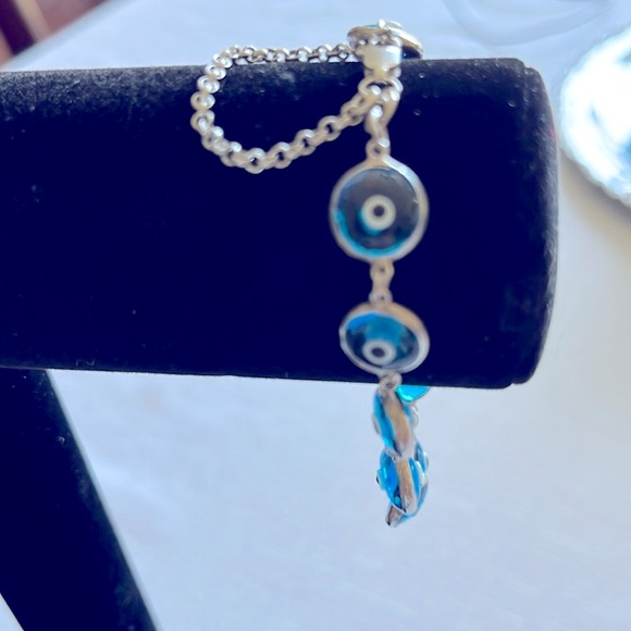 STERLING 925 SILVER PLATED MARKED TURKISH EYE BRACELET - Picture 7 of 9